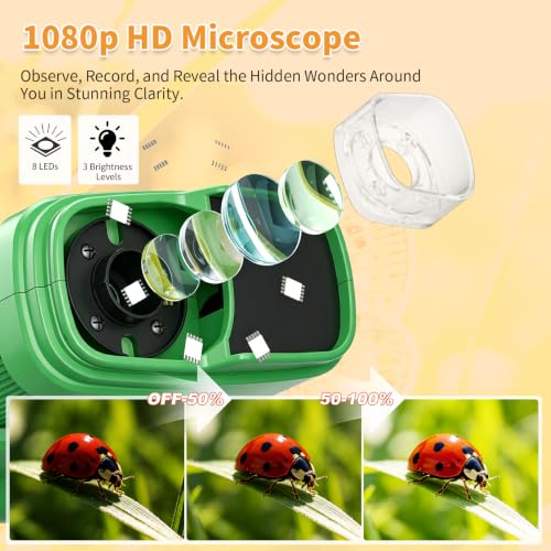 1000X Handheld Microscope for Kids,Mini Pocket Digital Microscope-Green - color: Green