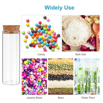 PATIKIL 40ml Test Tubes, 24pcs 3.15x1.18 Glass Clear Flat Bottom Test Tube Containers with Cork Stopper for Bead Party Candy Bath Salt Storage Scientific Experiment Plant Propagation - size: 40ml
