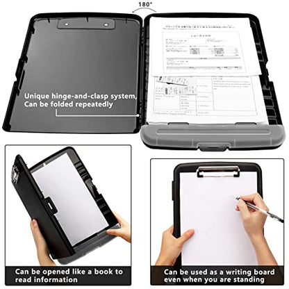 Clipboard with Storage, A4 Binder Nursing Clipboards with Pen Holder, Heavy Duty Storage Clipboards with Low Profile Clip, Clipboard Folder Side-Opening, Smooth Writing Clip Board (Black) - color: Black