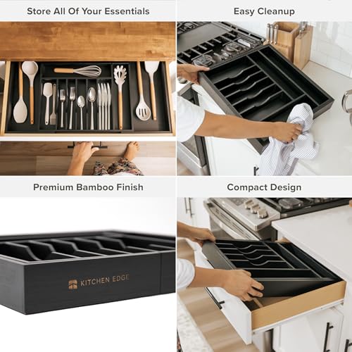 KitchenEdge Silverware & Utensil Organizer | Black Bamboo, 18-33 In - color: Black Bamboo, size: From 18" to 33" Wide