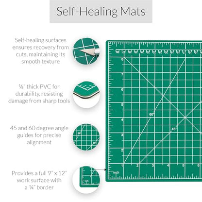 WA Portman Self-Healing Cutting Mat with Hobby Knife, 12'' Metal Ruler Set - size: 9x12