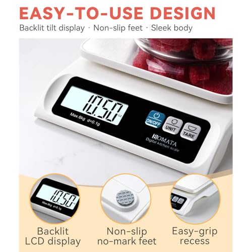 BOMATA 13lb/0.1g Precision Digital Food Scale for Kitchen, Grams and Ounces - color: White Non-rechargeable