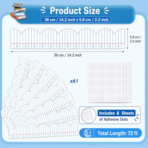 72ft Notebook Paper Bulletin Board Borders Lined Paper Pattern Scalloped Border Trim Composition Notebook Classroom Decor for Back to School Classroom Party Home Office Chalkboard Wall Decor - style: Notebook Paper