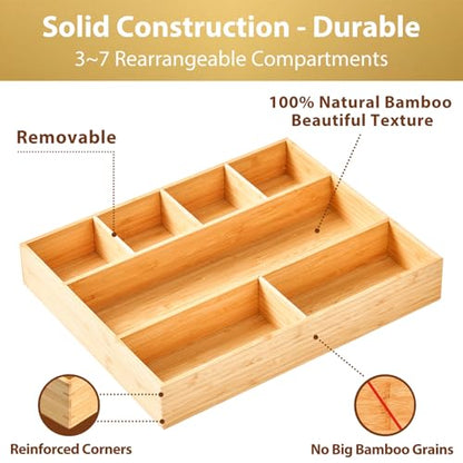 Umilife Large Bamboo Desk Drawer Organizer, Wood Office Junk Tray, 15"x12" - size: 15"x12"