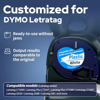 4-Pack Compatible with Dymo Label Maker Refills 91331 Plastic White Tape