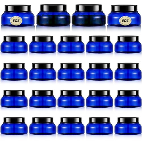 24 Pack Plastic Cosmetic Jars with Lids Label, 5 oz, Blue, Black - color: Blue, Black, size: 5 oz