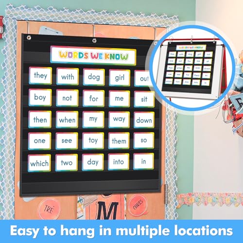 AUVCAS 7-Pocket Standard Pocket Chart for Classroom & Homeschool,Black - color: Black, size: 28"L x 28"W