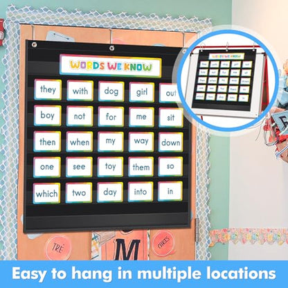 AUVCAS 7-Pocket Standard Pocket Chart for Classroom & Homeschool,Black - color: Black, size: 28"L x 28"W