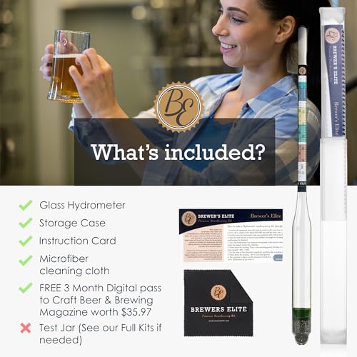 Brewer's Elite Hydrometer for Home Brew Beer, Wine, Mead and Kombucha - Deluxe Triple Scale Set with Hardcase and Cloth - Specific Gravity ABV Tester - size: Hydrometer Set