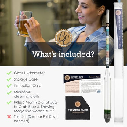 Brewer's Elite Hydrometer for Home Brew Beer, Wine, Mead and Kombucha - Deluxe Triple Scale Set with Hardcase and Cloth - Specific Gravity ABV Tester - size: Hydrometer Set