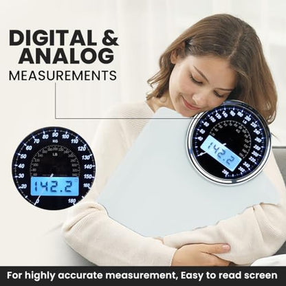 EILISON 2-in-1 Digital & Analog Bathroom Scale, 400 lbs, Large Display - color: White