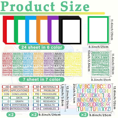 LonlyEagle 37 Colorful Sheets Self-Adhesive Science Fair Board Supplies - Presentation Subtitles, Project Titles, Personalized Letter Stickers for Classroom and Office