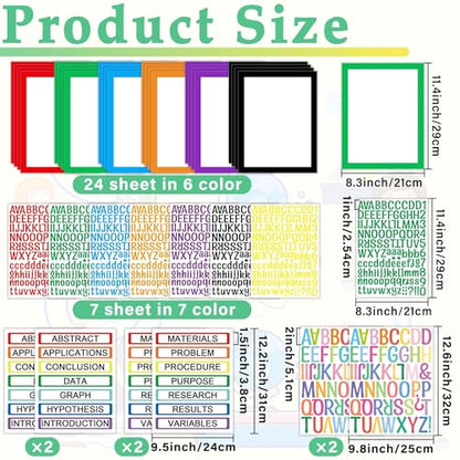 LonlyEagle 37 Colorful Sheets Self-Adhesive Science Fair Board Supplies - Presentation Subtitles, Project Titles, Personalized Letter Stickers for Classroom and Office
