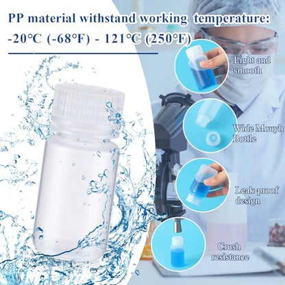 Hoolerry 20 Pcs 2oz 60ml Plastic Sample Bottles Laboratory Grade Polypropylene Wide Mouth Reagent Bottles Clear Liquids Storage Containers with Lids Leak Proof Containers for Lab Classroom - size: 2oz/ 60ml