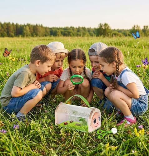 Bug Catcher for Kids Bug Catching Kit,Critter Habitat Box Insect Collecting,Includes Carrying Handle and Easy-Access Door,with Bug Tong,Tweezer & Magnifying Glass,Gift for Boys and Girls