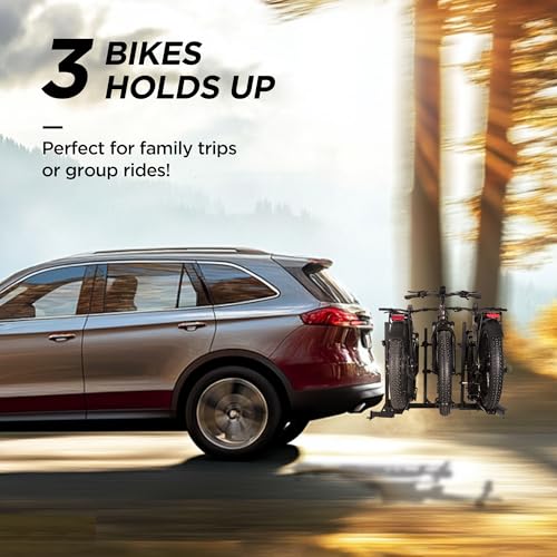 Rockland Foldable 3-Ebike Rack with Ramp, 250 lbs Capacity, Hitch Mount Electric Bike Rack, Fits up to 5" Fat Tire Width and 50" Wheelbase, Ebike Carrier Rack for 2" Receiver for Cars SUVs Vans RVs - size: 3-Ebike Rack+250LBS (with Ramp)