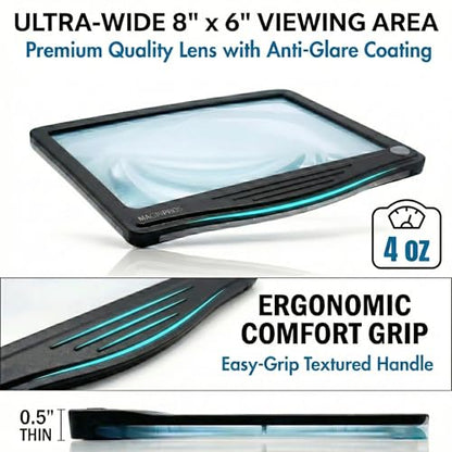 MagniPros 5X Rechargeable LED Page Magnifier with 3 Color Light Modes-Black - color: Black