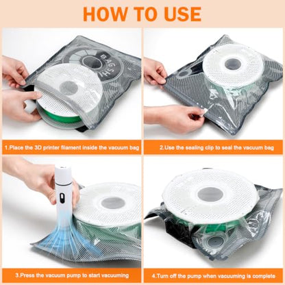 3D Printer Filament Vacuum Storage Bags Kit with Wireless Rechargeable Vacuum Pump, 10pcs Light-Proof & Moisture Resistant Filament Vacuum Sealed Bags, Reusable Vacuum Bags for Filament(12.4" X 13.8") - size: 10 Bags + USB Pump