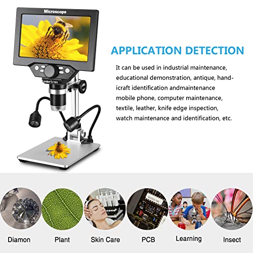 Koolertron 7" 12MP Digital Microscope, 1200X Magnification, 1080P USB Camera, 32GB TF Card, PC View, Rechargeable, LED Lights for Coin/PCB/Jewelry/Plant/Rock Inspection - size: 7 inch (32GB TF Card and 2 Fill Lights)
