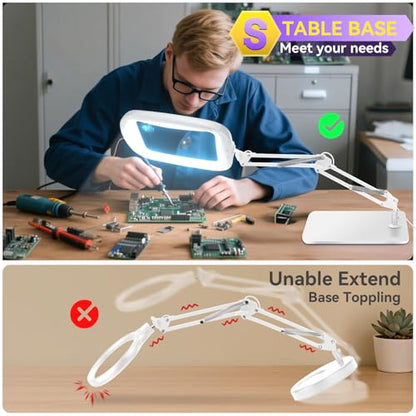 10X 30X Extra Large Magnifying Glass with Light and Stand 7-inch - color: White