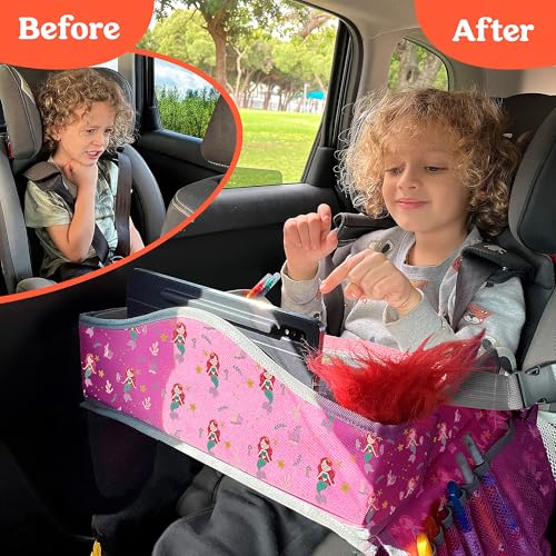 PILLANI Kids Travel Tray for Car - Toddler Car Activities, Car Seat Tray with Activity Sheets & Pens, Road Trip Essentials for Car & Airplane, Travel Lap Desk Accessories - Road Trip Activities Toys - color: Mermaid