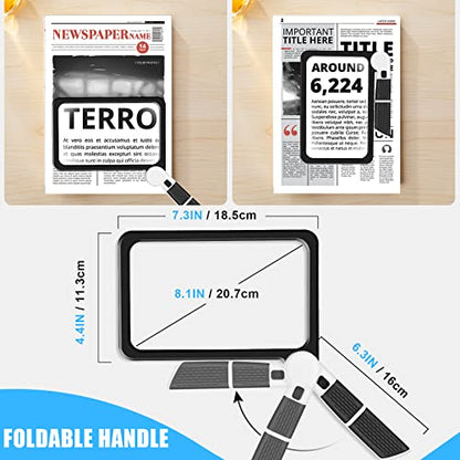 5X Handheld Magnifier for Page Reading - Large Folding Lighted Magnifier with 48 LED Lights (3Modes), Rectangular Handhold Magnify Lens Gifts for Reading Small Prints, Low Vision, Seniors - style: Full-Page Black