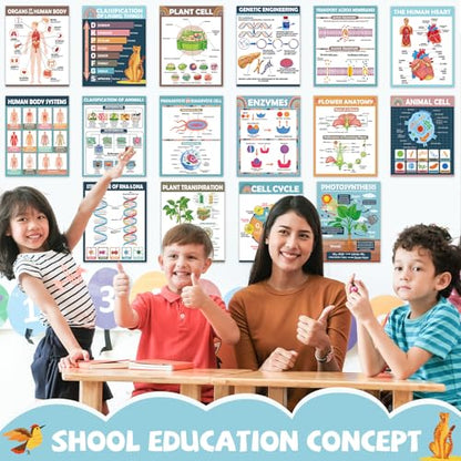 Yiaoyinnz 16Pcs Boho Biology Science Posters for Classroom - color: boho