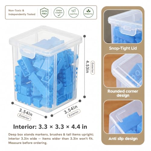 10 Pack Deep Clear Square Storage Box, Craft & Art Marker Organizer - size: Clear Square Medium - 10 Pack