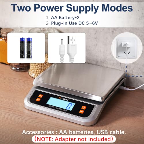 Atogou 88lb Food Scale, Commercial Kitchen Scale Plug-in Usable - size: Silver 88 lb (40 kg)