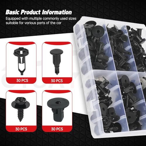 OTUAYAUTO 121PCS 4 in 1 Body Bumper Screw Bolts Fender Liner Clips - size: 120Pcs 4 Sizes Clips for Toyota