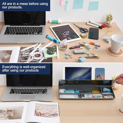 TSJ OFFICE Desktop Whiteboard Dry-Erase-Board - Computer Keyboard Stand White Board Surface Pad with Drawer, Desk Organizers with Accessories for Office, Home, School Supplies - Black＆Grey - color: Grey Base/ Black Glass