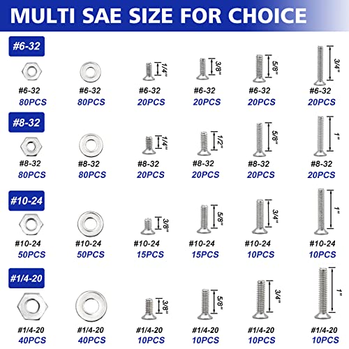 1575 PCS Nuts and Bolts Assortment Kit, Stainless Steel Phillips Pan Head & Flat Head Screws, Assorted Nuts Bolts Washers with Double Sided Organizer Box