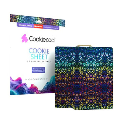 Cookiecad Cookie Sheet - Holographic 3D Printer Build Plate - Double Sided Reflective 3D Printer Bed, Flexible Spring Steel 3D Printer Platform (Chromatic Spirals, 235x235) - size: 235x235, style: Chromatic Spirals