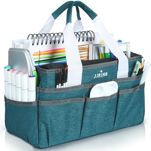 JJRING Craft Organizer Tote Bag Art Storage Caddy Bluish Green - color: Bluish Green, size: Small
