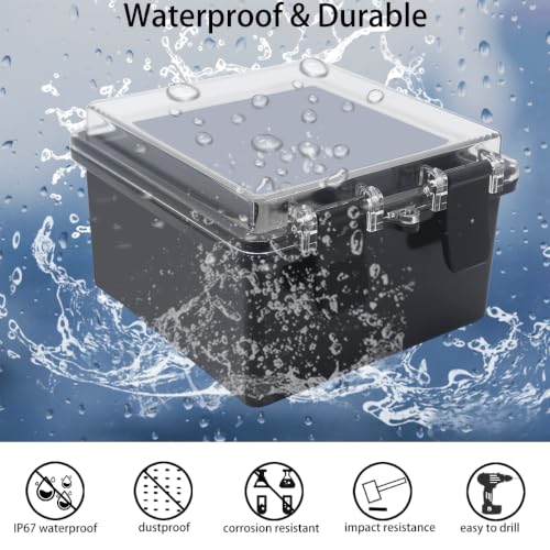 Junction Box, Hinged Black Clear Cover IP67 Waterproof ABS Project Box with Mounting Plate Electrical Box Enclosure with Wall Bracket 5.9 x 5.9 x 3.5inch(150x150x90mm) - color: Clear, size: 5.9"x5.9"x3.5"