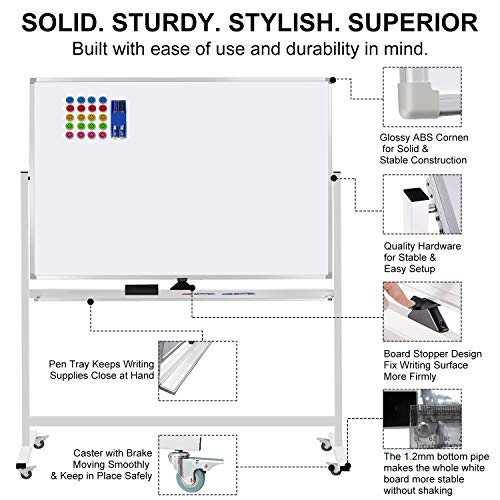 Max-officoo 60"x40" Mobile Whiteboard Double-Sided Magnetic Large Dry Erase White Board with Rolling Stand for Offices, Home & School