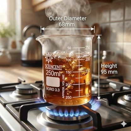 SCIENCENT Glass Beaker Set of 6 Borosilicate Thick Wall - 25ml, 50ml, 100ml, 250ml, 500ml, 1000ml (Set of 6)