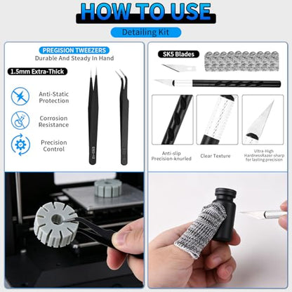 3D Printer Tool Kit 46Pcs with Nozzle Cleaning Kit & Deburring Tool - Complete Accessories Set Includes Scrapers, Brushes, Files, Wire Cutter for All FDM/SLA Printers