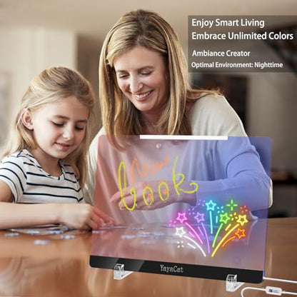 LED Acrylic Led Note Board with Unlimited Colors,Amazing Dreamy Rainbow Light,Voice-Sensing Smart System,App & Remote Control,Glowing Desktop Drawing Note Board,Extra-Thick 0.16X12X8.5 in