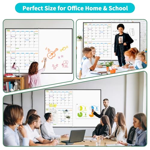 JILoffice Magnetic Foldable Dry Erase Calendar Whiteboard, 2 Month Calendar Board & White Board 72 X 40 Inch, Black Aluminum Frame Wall Mounted Board for Office Home and School - color: Black, size: 72"W x 40"H