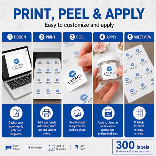 25 Sheets 2" x 2" Printable Matte Vinyl Square Lalebs 12up Bottle Labels - size: 12up-25 sheets