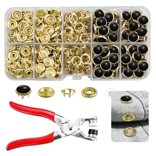 NXTOV 100 Set Pearl Snaps Button Kit with Fastener Pliers - color: 10mm - Black Gold