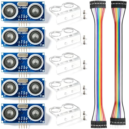 5 Pcs HC-SR04 Ultrasonic Sensor Module with 5Pcs Mounting Bracket