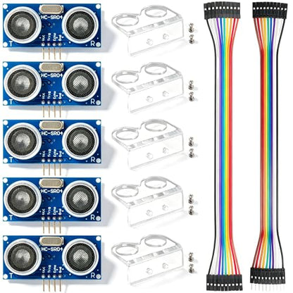 5 Pcs HC-SR04 Ultrasonic Sensor Module with 5Pcs Mounting Bracket