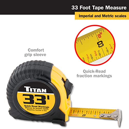 Titan 10908 Tape Measure with Easy-Read Standard Markings and Durable Case, 33-Foot - size: 10.1 m