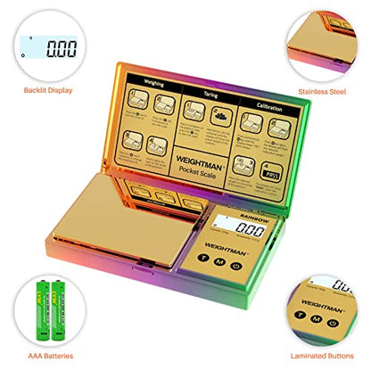 WEIGHTMAN Shiny Digital Gram Scale 200g x 0.01g, Chrome Rainbow Mini Scale