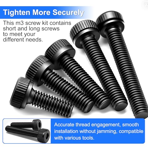 1015PCS M3 Screws Kit, M3x6/8/10/12/16/20/25/30mm Hex Socket Head Cap Screws Bolts Nuts Washers Kit, 12.9 Grade Alloy Steel Metric Machine Screw for 3D Printing - color: BK-M3 x 6-30mm