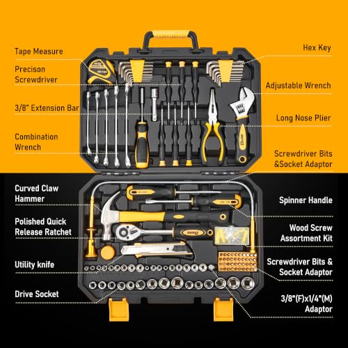 Tool Set, Basic Tool Kit for Car,Small Tool Box for Home with Portable Case - color: Black Yellow