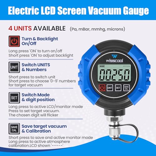 WISSCOOL Digital Vacuum Gauge, HVAC Micron Gauge Tester - color: Blue-G10