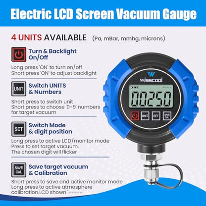 WISSCOOL Digital Vacuum Gauge, HVAC Micron Gauge Tester - color: Blue-G10